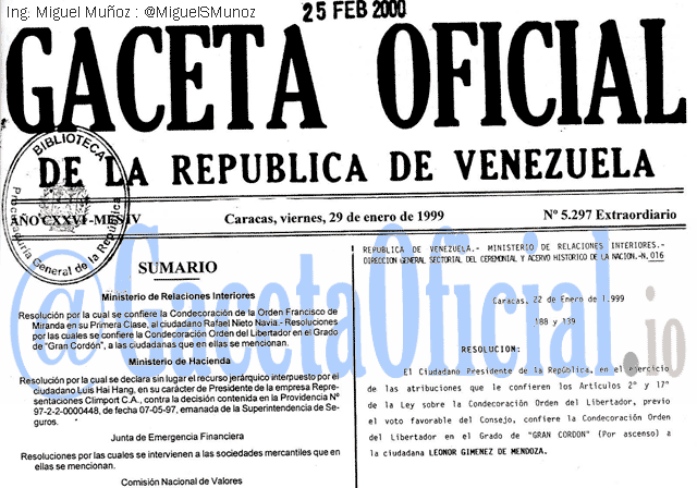 Gaceta Oficial 5297 del 29 Enero 1999