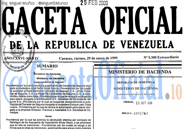 Gaceta Oficial 5300 del 29 Enero 1999