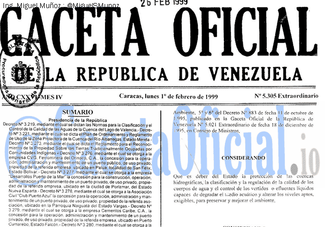 Gaceta Oficial 5305 del 1 Febrero 1999