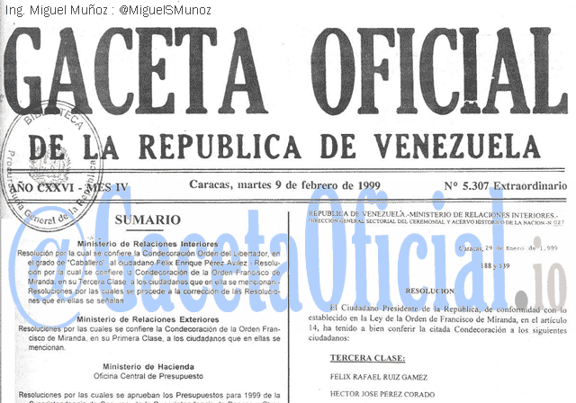 Gaceta Oficial 5307 del 9 Febrero 1999