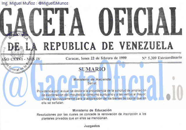 Gaceta Oficial 5309 del 22 Febrero 1999