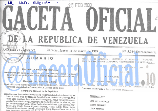 Gaceta Oficial 5314 del 11 Marzo 1999