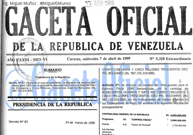 Gaceta Oficial 5320 del 7 Abril 1999