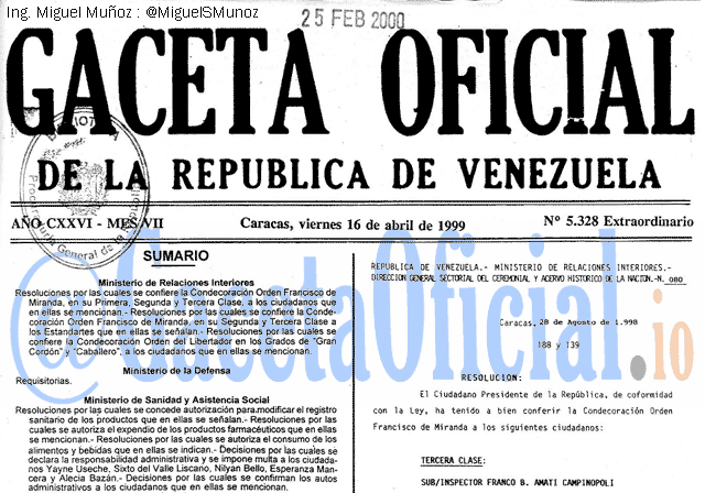 Gaceta Oficial 5328 del 16 Abril 1999