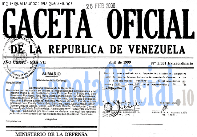 Gaceta Oficial 5331 del 1999
