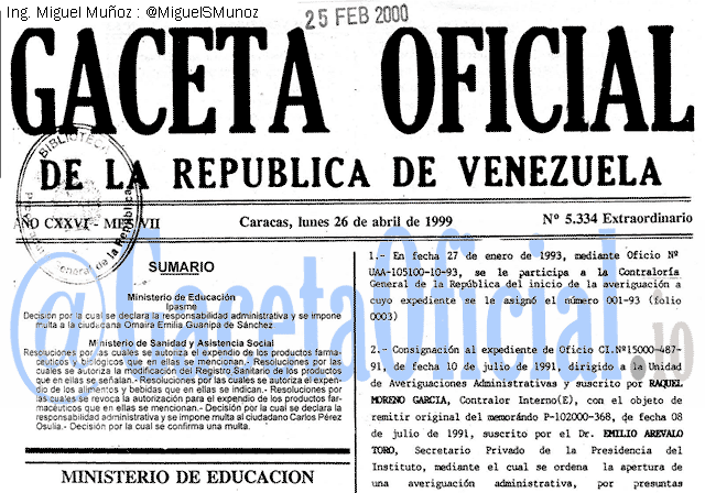 Gaceta Oficial 5334 del 26 Abril 1999
