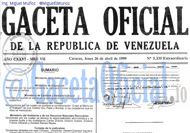 Gaceta Oficial 5335 del 26 Abril 1999