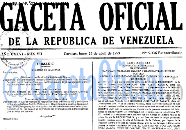 Gaceta Oficial 5336 del 26 Abril 1999
