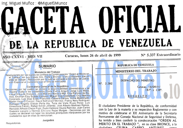 Gaceta Oficial 5337 del 26 Abril 1999