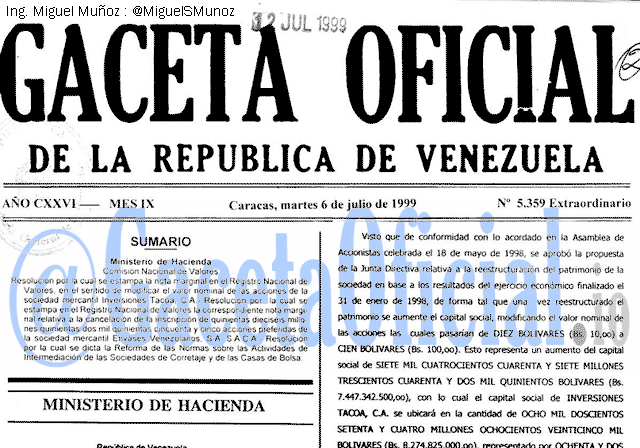 Gaceta Oficial 5359 del 6 Julio 1999