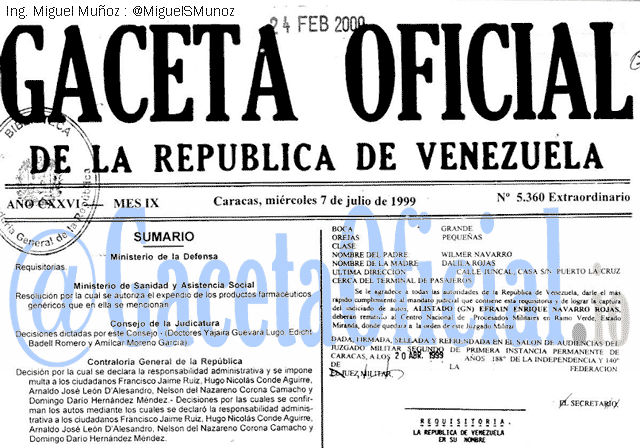 Gaceta Oficial 5360 del 7 Julio 1999