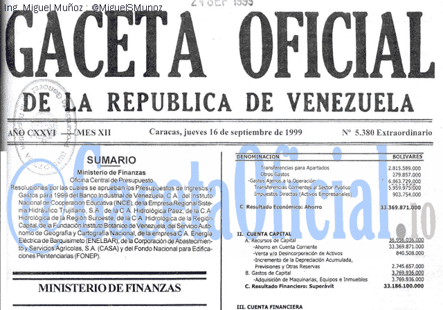 Gaceta Oficial 5380 del 16 Septiembre 1999