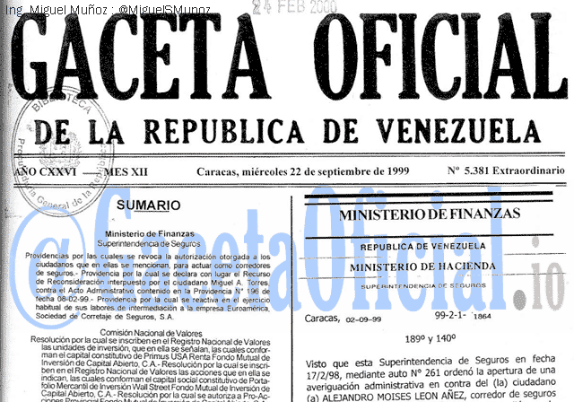 Gaceta Oficial 5381 del 22 Septiembre 1999