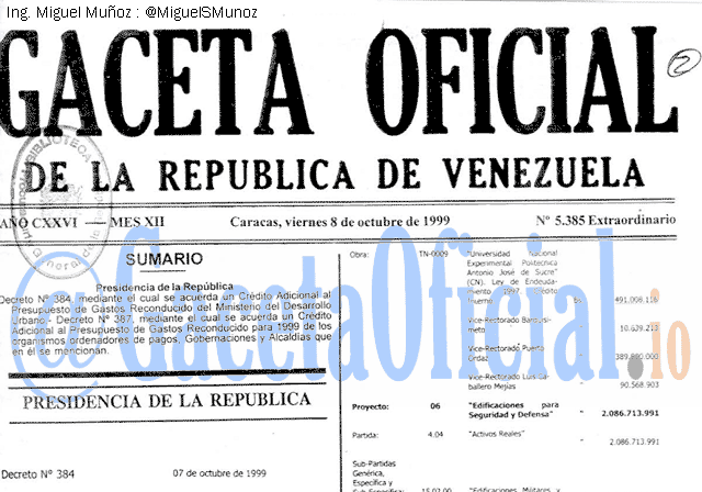 Gaceta Oficial 5385 del 8 Octubre 1999