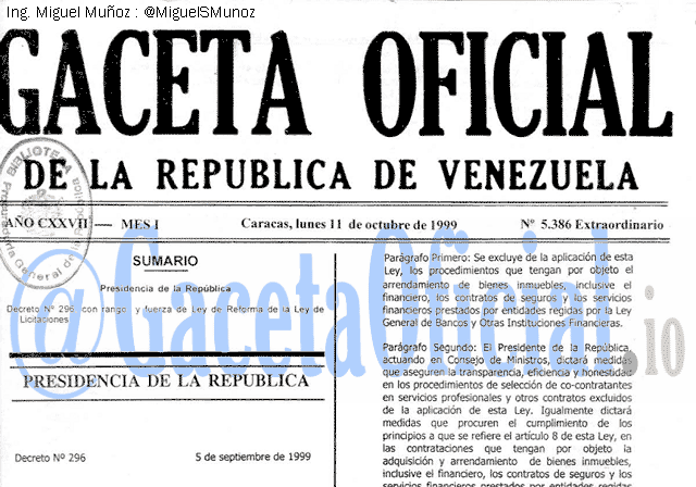 Gaceta Oficial 5386 del 11 Octubre 1999