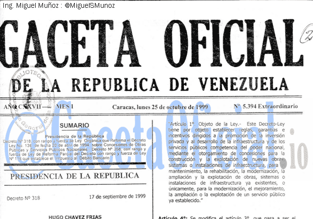 Gaceta Oficial 5394 del 25 Octubre 1999