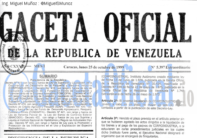Gaceta Oficial 5397 del 25 Octubre 1999