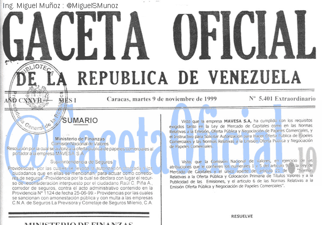 Gaceta Oficial 5401 del 9 Noviembre 1999