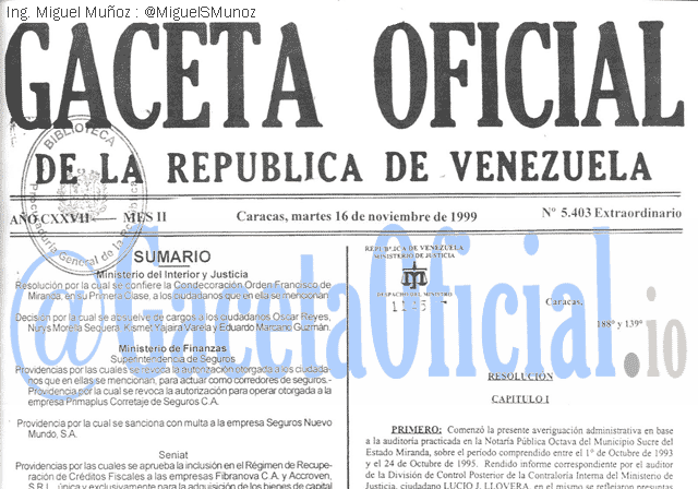 Gaceta Oficial 5403 del 16 Noviembre 1999