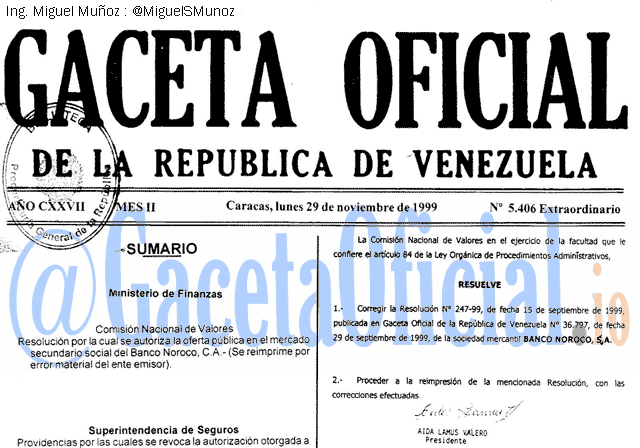 Gaceta Oficial 5406 del 29 Noviembre 1999