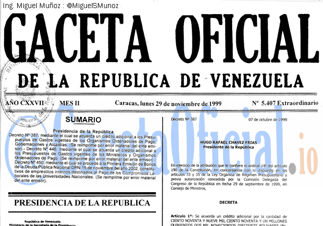 Gaceta Oficial 5407 del 29 Noviembre 1999