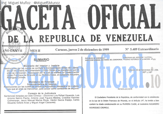 Gaceta Oficial 5409 del 2 Diciembre 1999