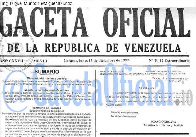 Gaceta Oficial 5412 del 13 Diciembre 1999