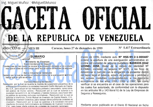 Gaceta Oficial 5417 del 27 Diciembre 1999
