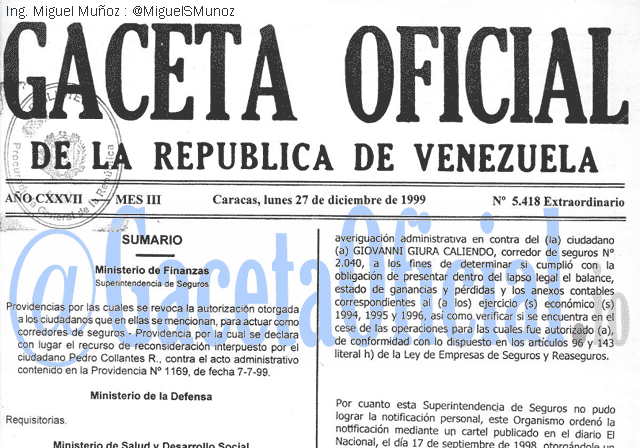 Gaceta Oficial 5418 del 27 Diciembre 1999