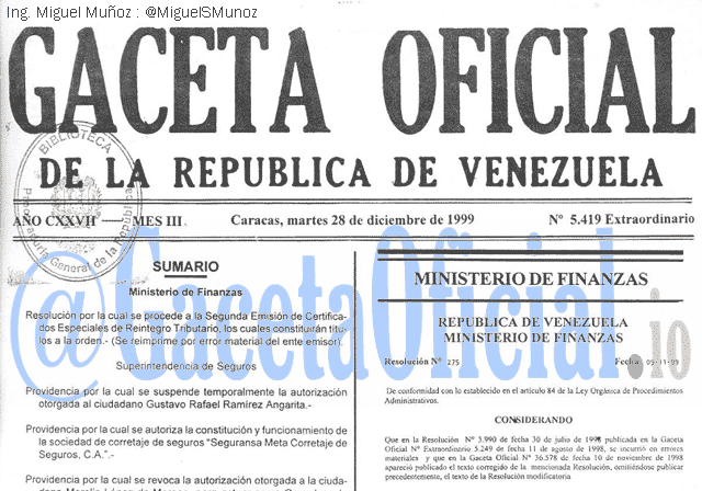 Gaceta Oficial 5419 del 28 Diciembre 1999
