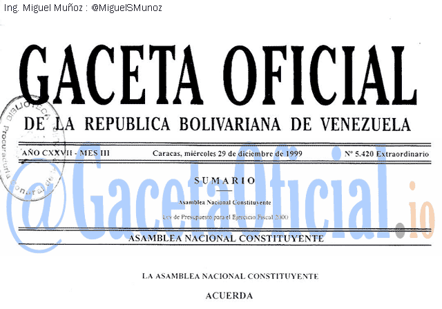 Gaceta Oficial 5420 del 29 Diciembre 1999