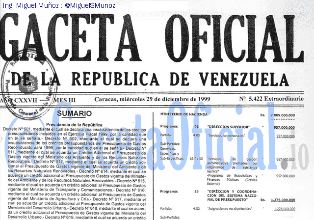 Gaceta Oficial 5422 del 29 Diciembre 1999