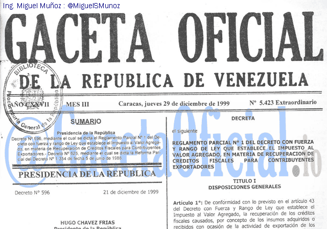 Gaceta Oficial 5423 del 29 Diciembre 1999