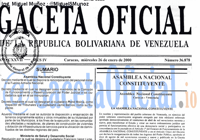 Gaceta Oficial 36878 del 26 Enero 2000