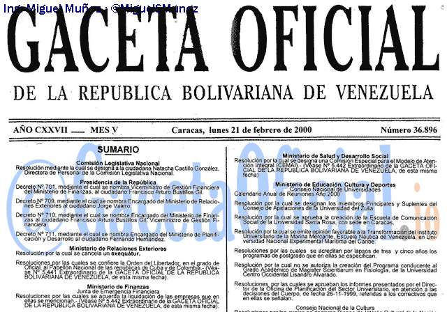 Gaceta Oficial 36896 del 21 Febrero 2000