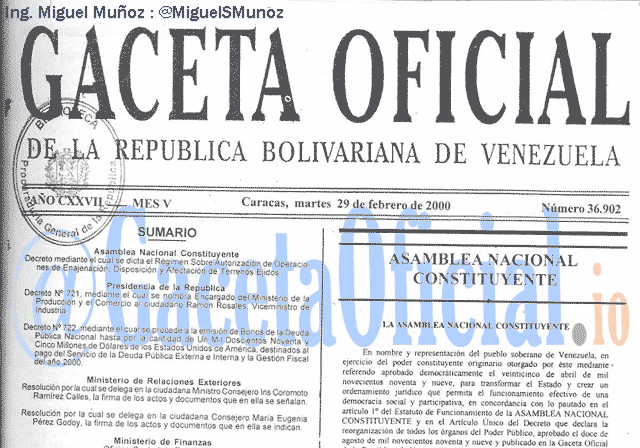 Gaceta Oficial 36902 del 29 Febrero 2000