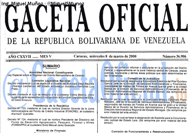 Gaceta Oficial 36906 del 8 Marzo 2000