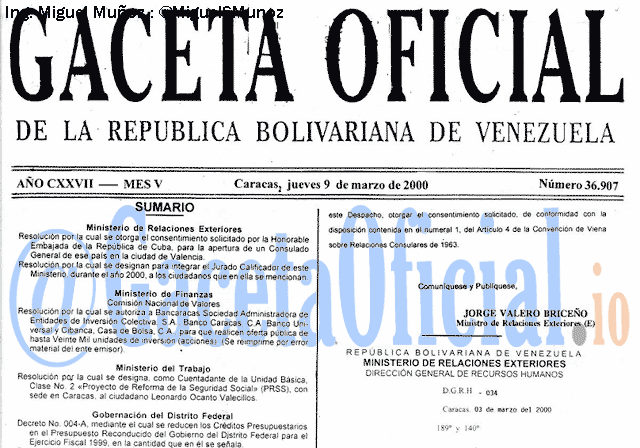 Gaceta Oficial 36907 del 9 Marzo 2000