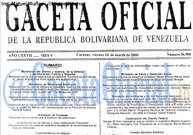 Gaceta Oficial 36908 del 10 Marzo 2000