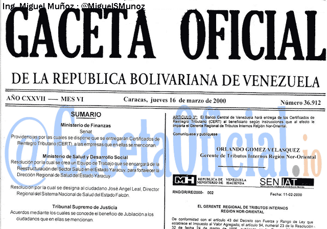 Gaceta Oficial 36912 del 16 Marzo 2000