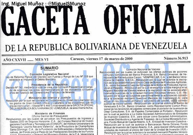 Gaceta Oficial 36913 del 17 Marzo 2000