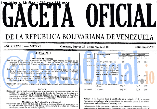 Gaceta Oficial 36917 del 23 Marzo 2000