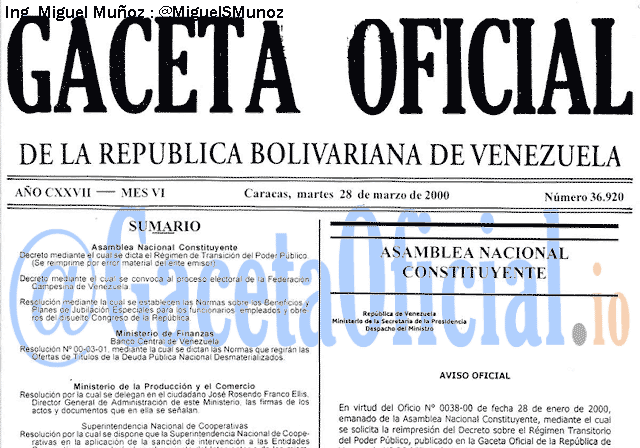 Gaceta Oficial 36920 del 28 Marzo 2000