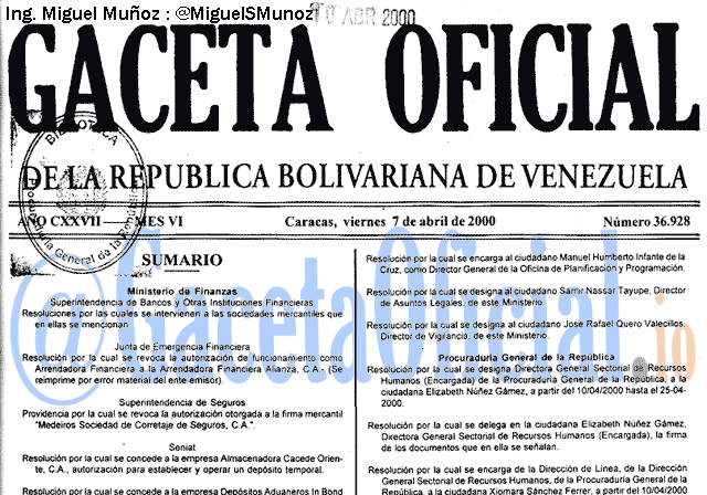 Gaceta Oficial 36928 del 7 Abril 2000