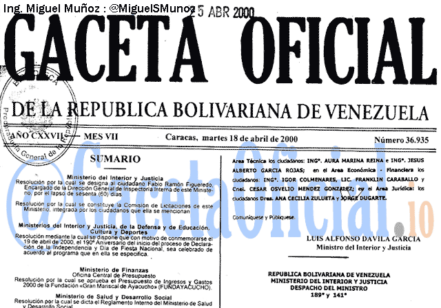 Gaceta Oficial 36935 del 18 Abril 2000