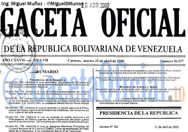 Gaceta Oficial 36937 del 25 Abril 2000