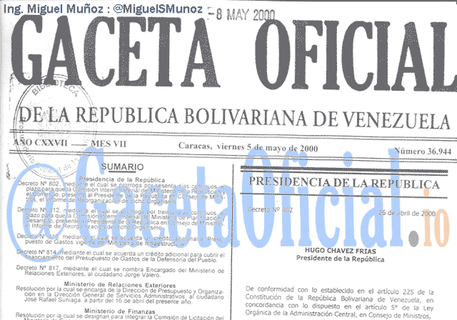 Gaceta Oficial 36944 del 5 Mayo 2000