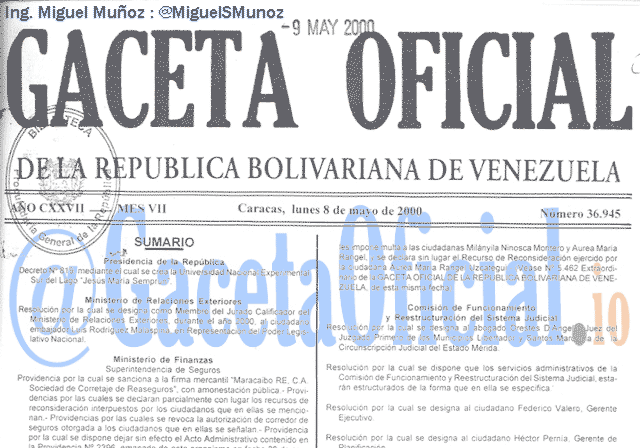 Gaceta Oficial 36945 del 8 Mayo 2000