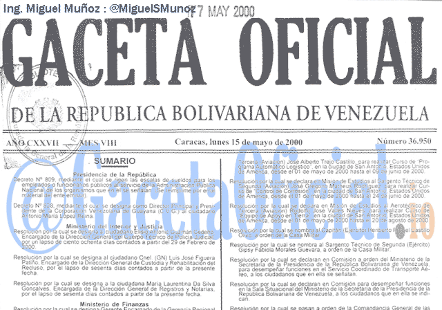 Gaceta Oficial 36950 del 15 Mayo 2000