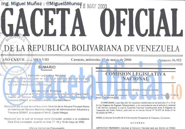 Gaceta Oficial 36952 del 17 Mayo 2000